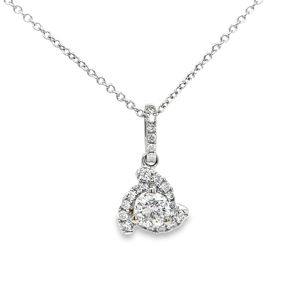 Elevate any outfit with our stunning Diamond Swirl Pendant, having a 0.28 ct round diamond set in 18k white gold. Sparkling pave white diamonds 0.12 cts add a touch of elegance to this 16" beauty, boasting an 8.00 mm circumference. Make a statement with this exquisite piece!