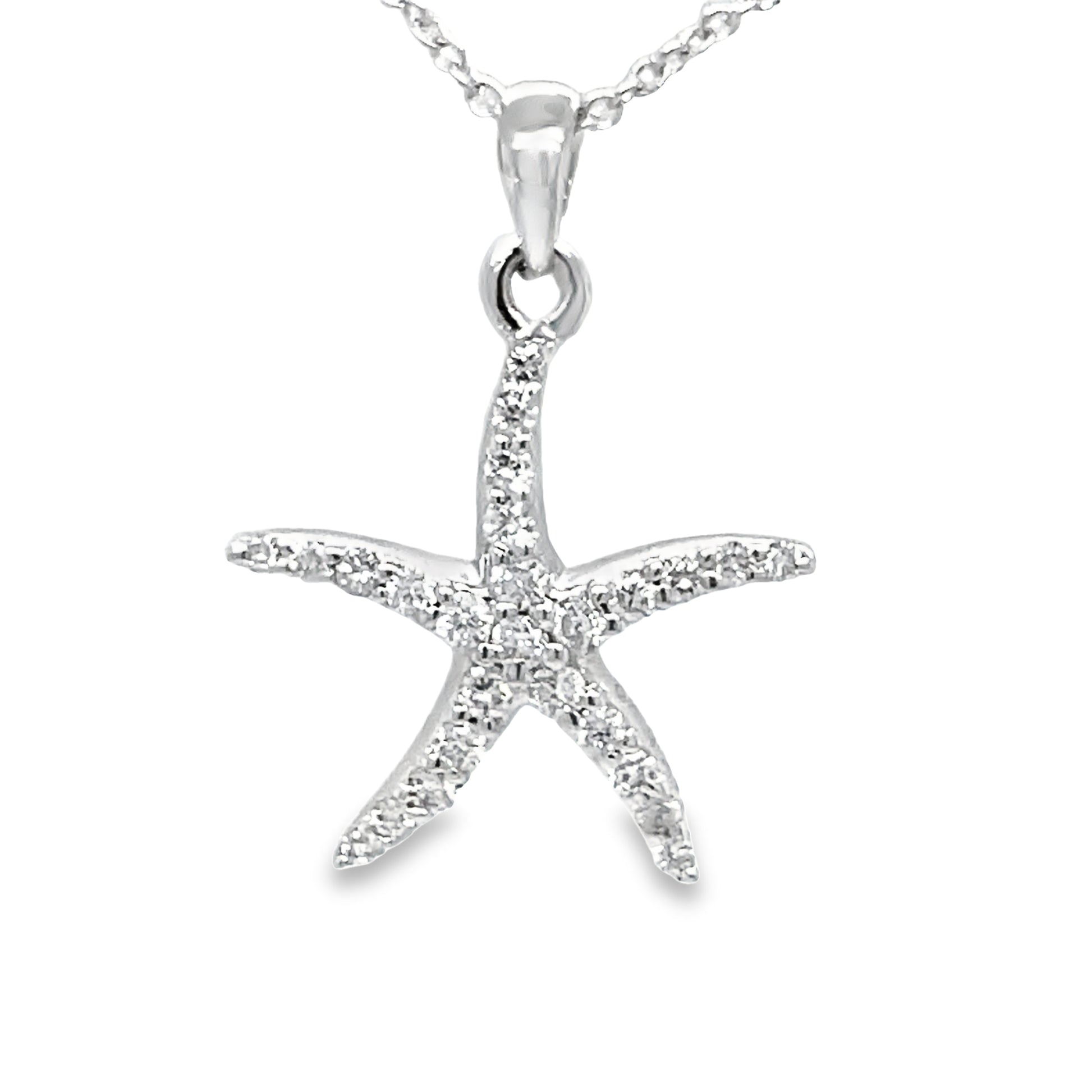 Diamond Starfish Pendant White Gold 0.25 cts Front view 