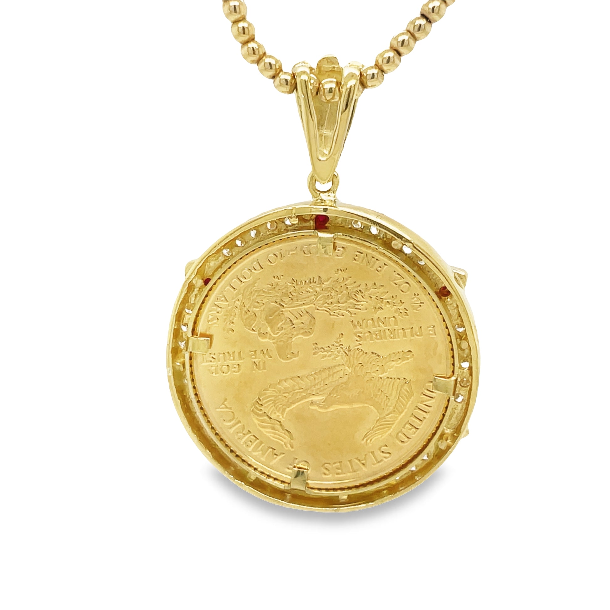 1/4 oz American Eagle Encased in a Diamond & Ruby Bezel Frame Back View