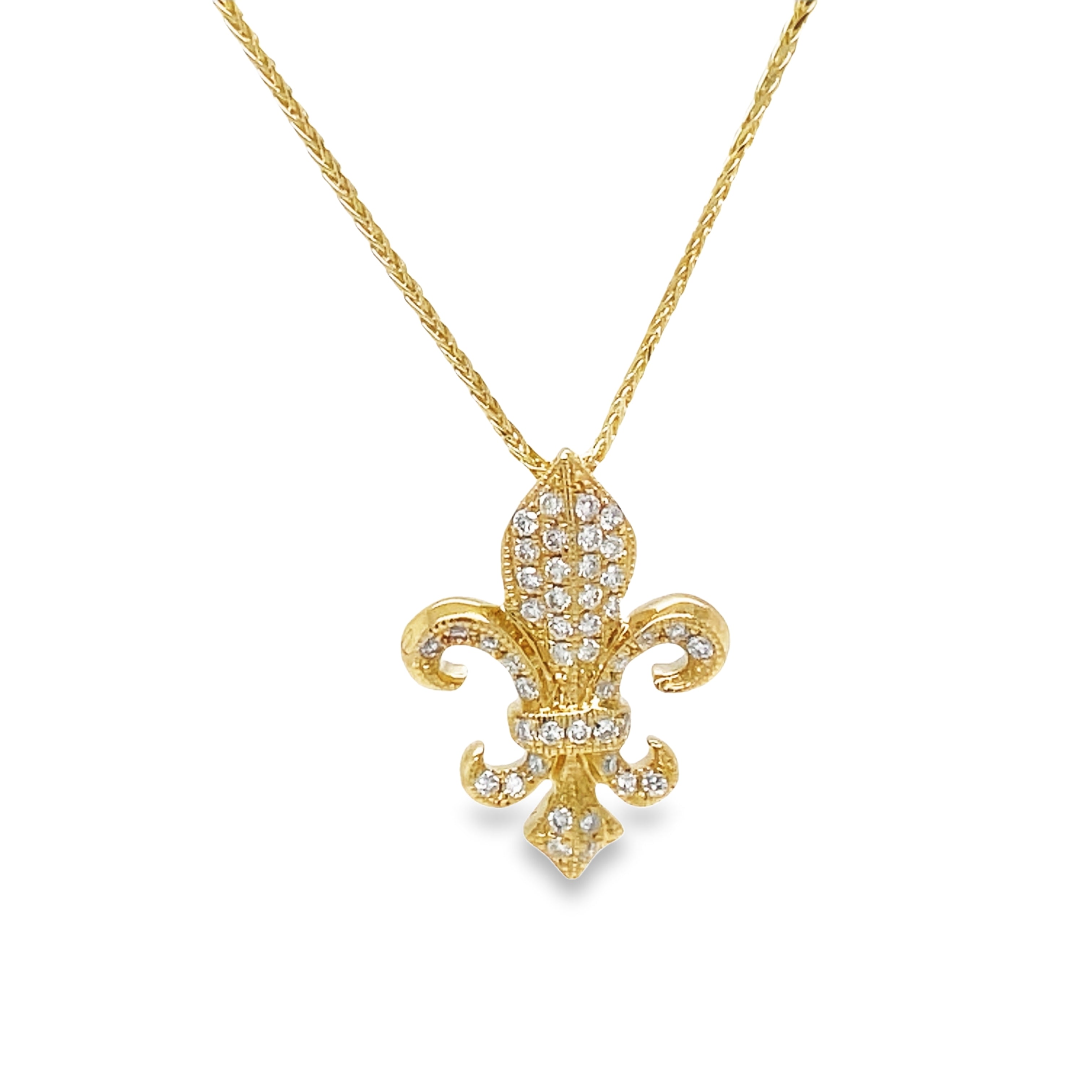 "Add a touch of elegance and brilliance to any outfit with our Diamond Wishbone Large Pendant! Crafted from 18k yellow gold and adorned with 0.10 cts of round diamonds, this pendant is sure to catch the eye and elevate your style. Perfect for any occasion, it is a must-have for any jewelry lover!"