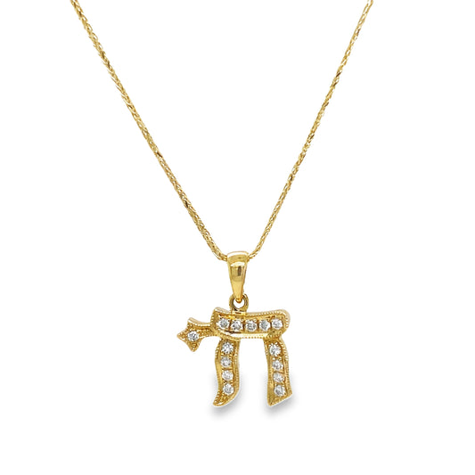 Diamond Small Chai Pendant Front view 