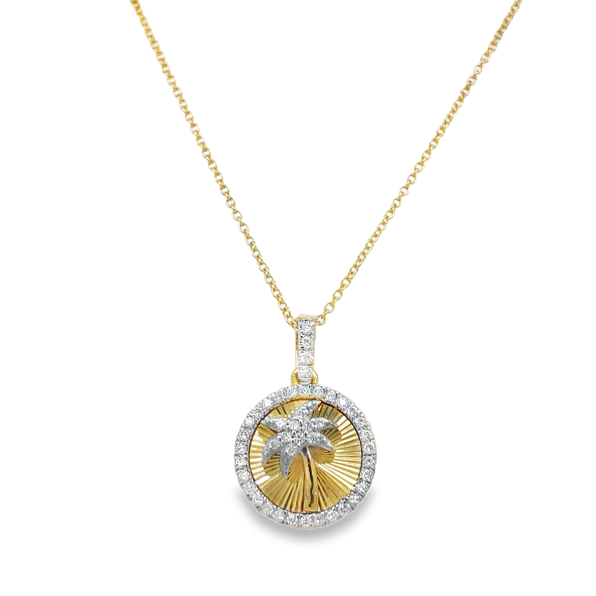 Palm Tree Diamond Disk Pendant Front view 