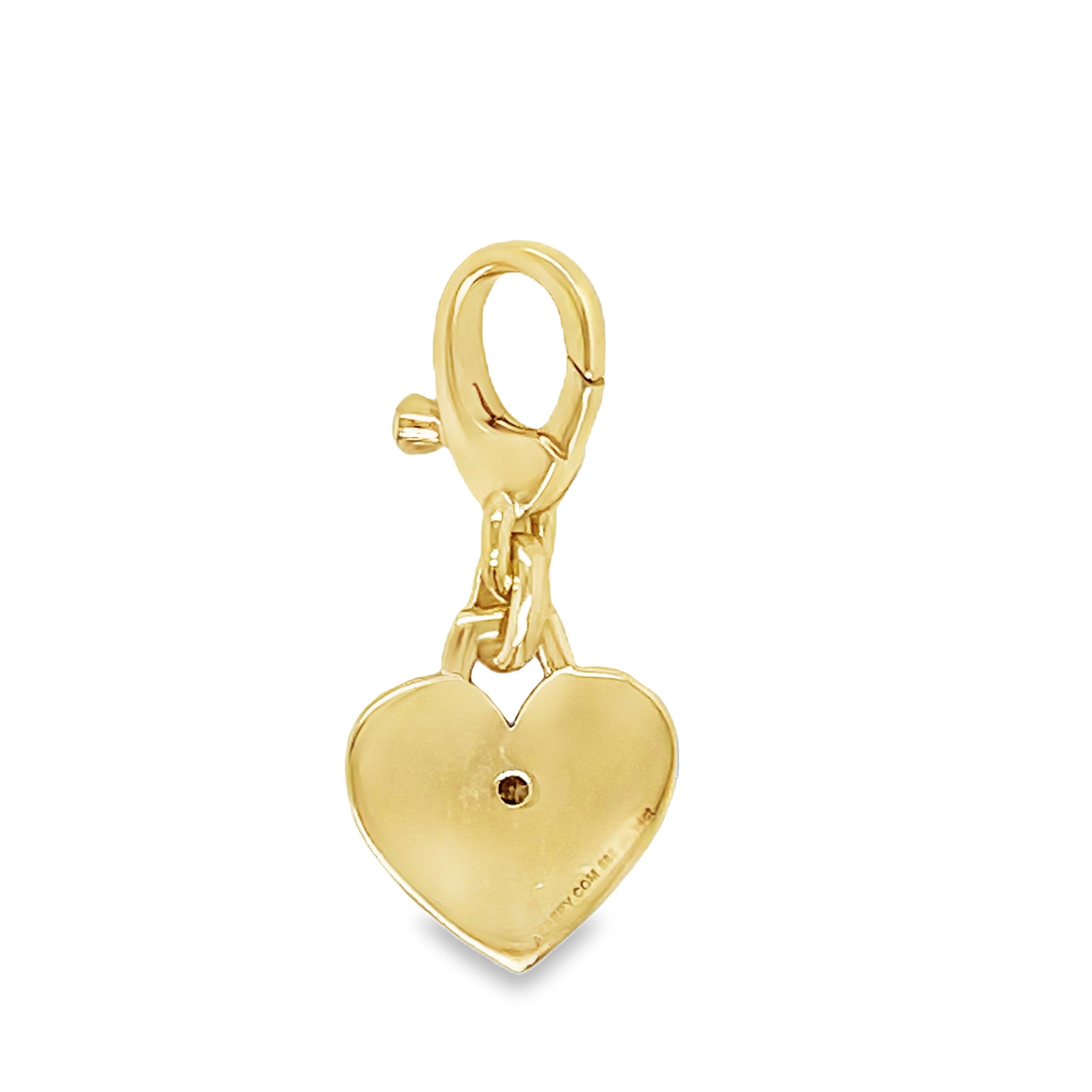 Indulge in luxury with our 14K Yellow Gold Diamond Heart Pendant. Adorned with a 0.15 carat round diamond, this 30.00 mm charm exudes elegance and sophistication. Complete with a deluxe diamond lobster clasp, it's easy to wear on any chain. Upgrade your style game with this timeless piece.