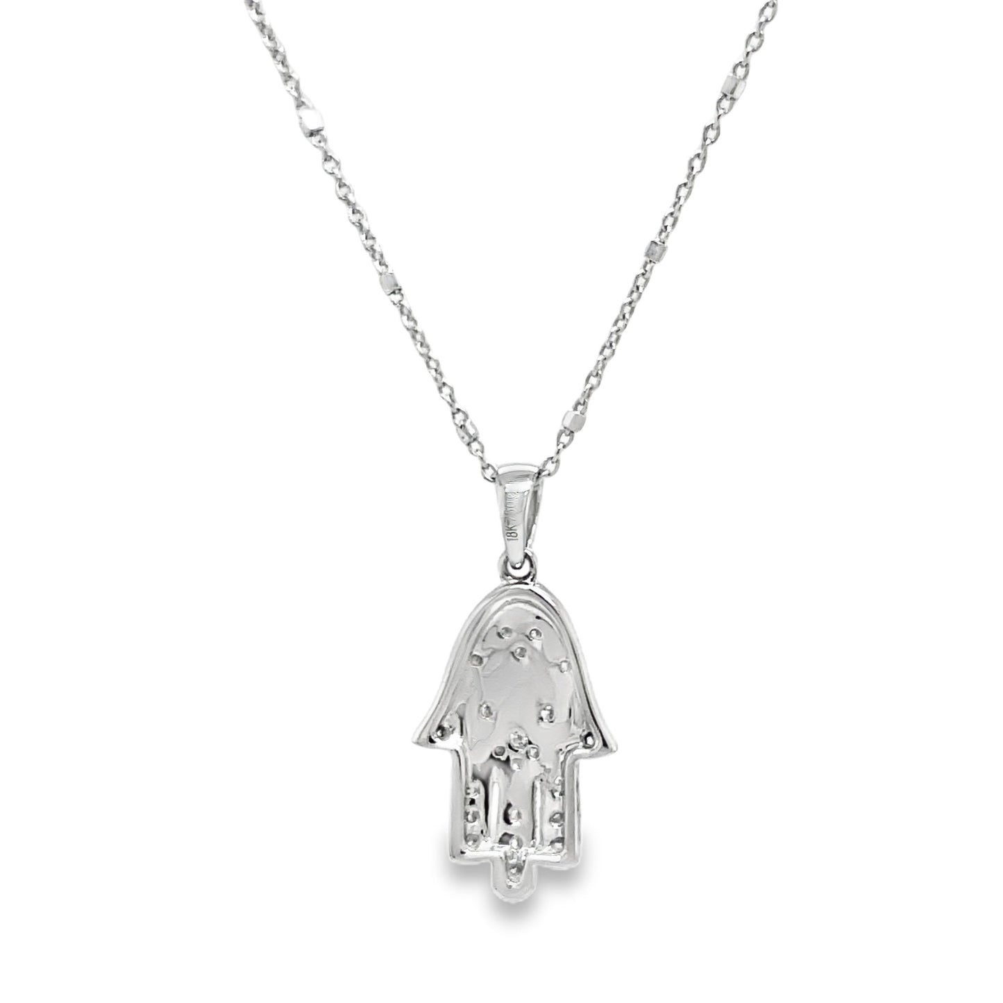 Dainty Hamsa Diamond Pendant White Gold Pendant Back View
