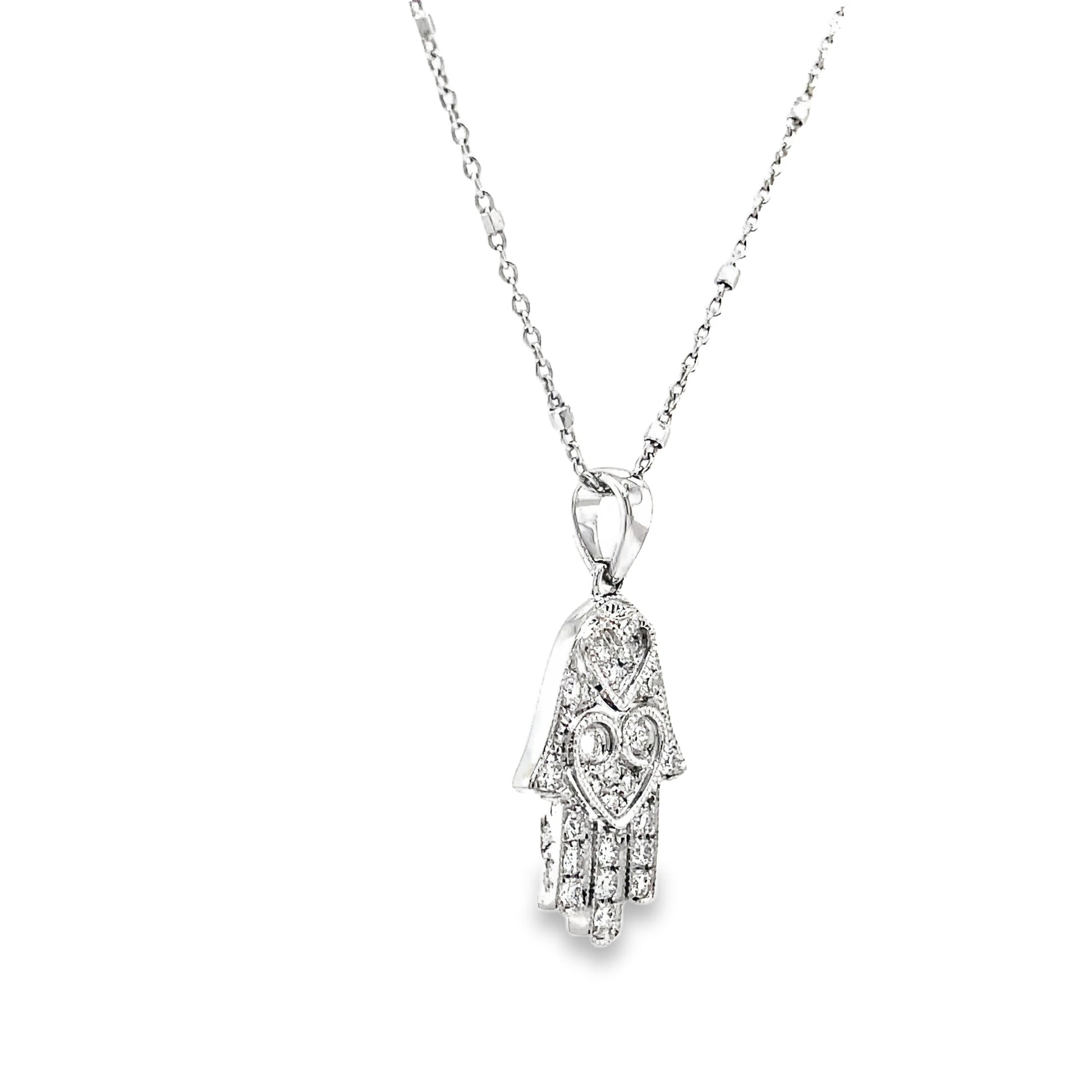 Dainty Hamsa Diamond Pendant White Gold Pendant Side view