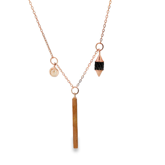 Front view of 18k Rose Gold Bar & Black Diamond Necklace 