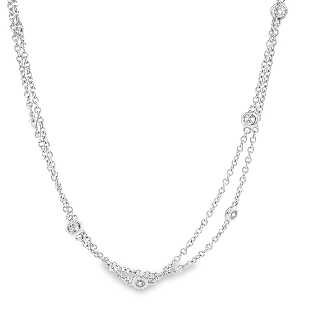 This beautiful 1.68 cts Diamonds By the Yard Double Chain Necklace features double charming diamond by the yard and 17 round diamonds for a total of 1.68 cts. The length is 19", perfect for a dressy or casual look. Quality craftsmanship ensures timeless elegance with every wear