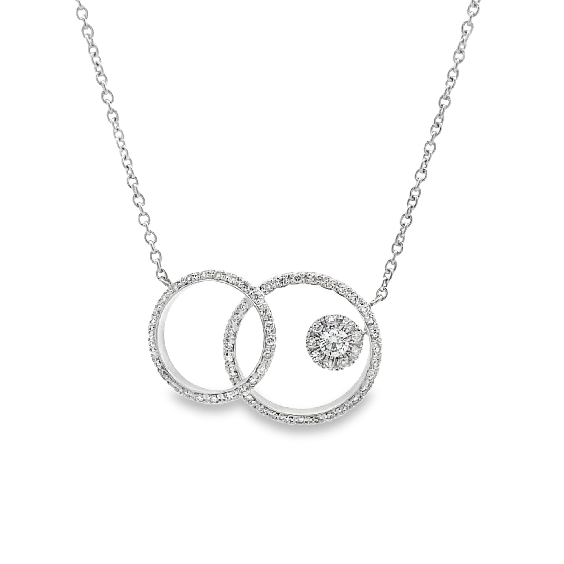 Front view of 18k White Gold Diamond Circle Pendant Necklace