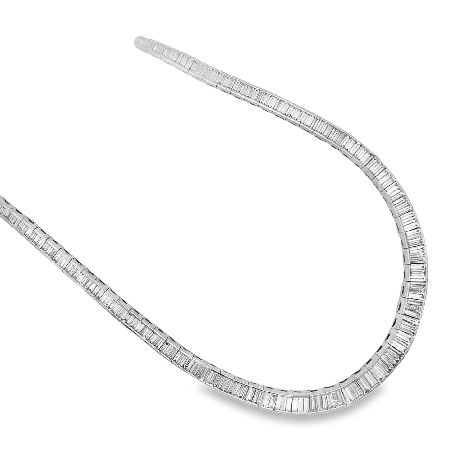 Top view of Platinum Graduated Baguette Diamond Necklace 24.21 cts