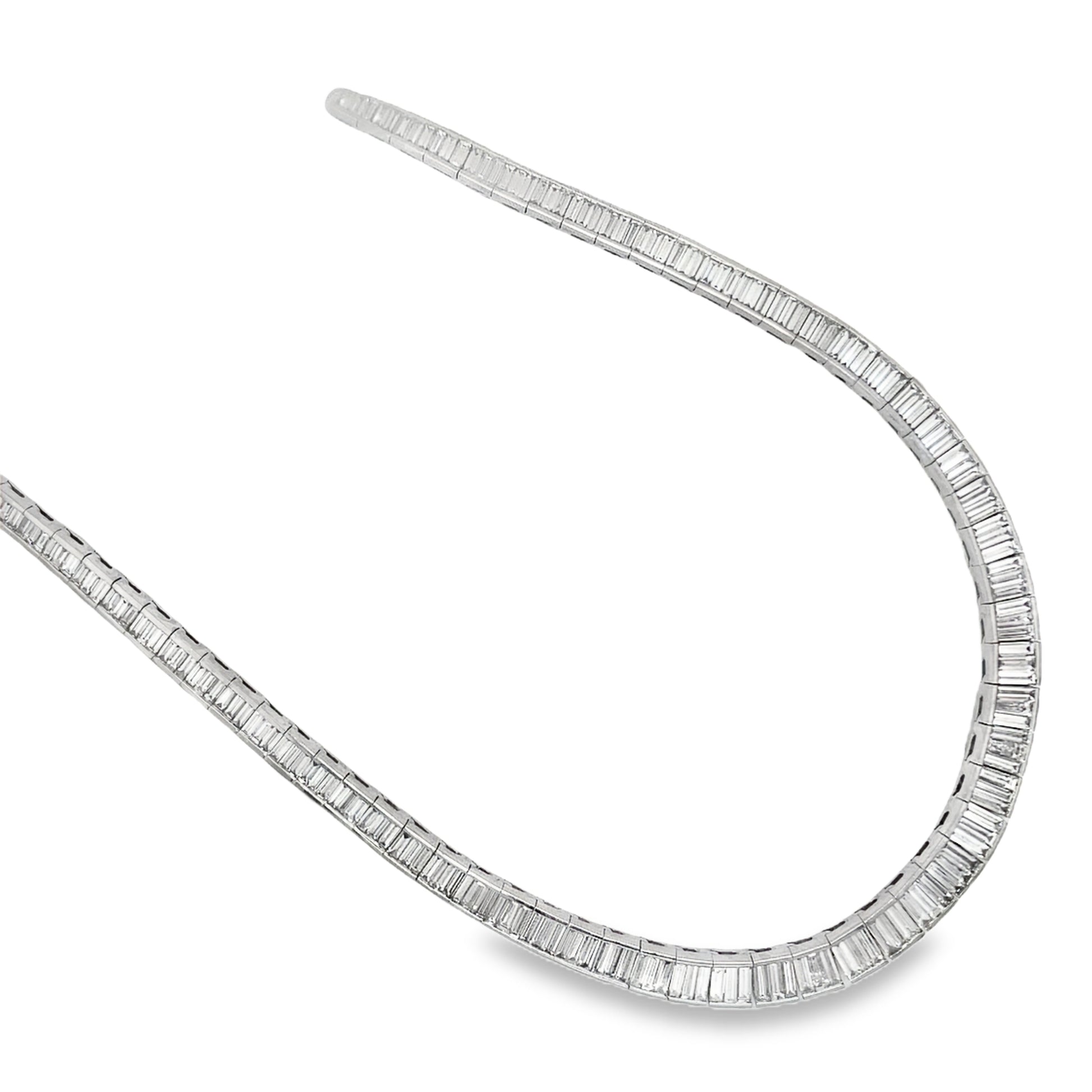 Top view of Platinum Graduated Baguette Diamond Necklace 24.21 cts