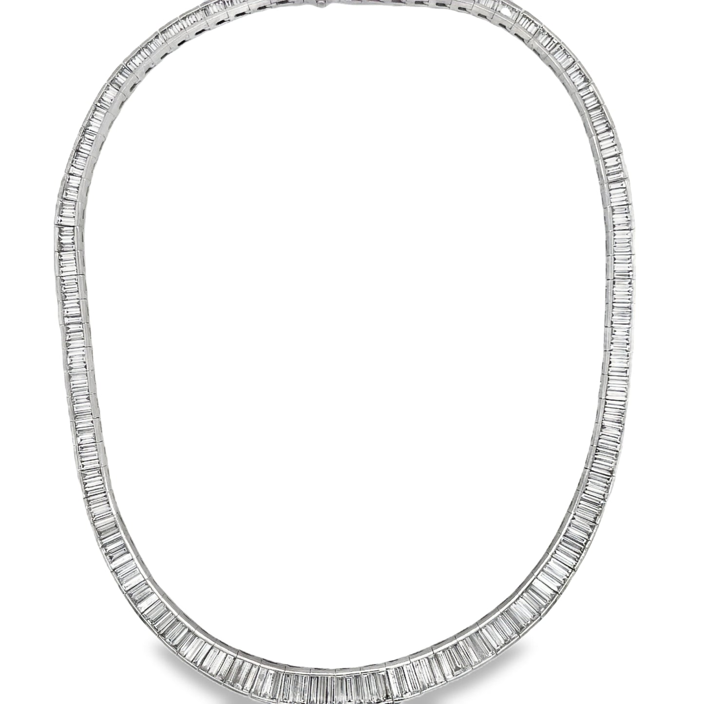 Top view of Platinum Graduated Baguette Diamond Necklace 24.21 cts