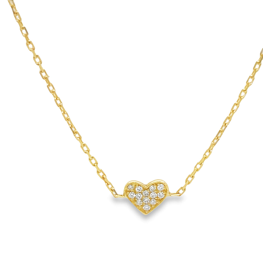 This dainty diamond heart necklace is truly a romantic symbol of love. Crafted with 18k yellow gold, the 0.05 cts heart gives the wearer a timeless elegance - perfect for any occasion. At 16" long and 5.00 mm in width, this necklace is sure to make a lasting impression.