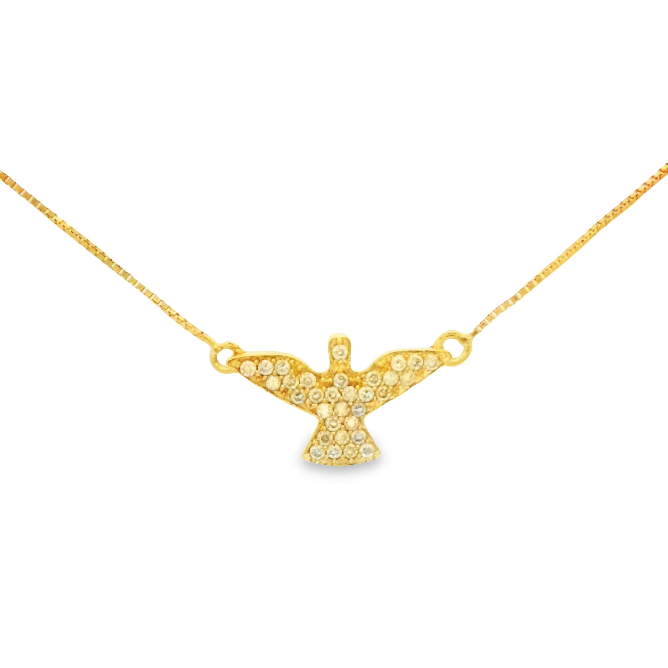 Introducing the perfect way to express your faith - our stunning diamond-paved Holy Spirit Pendant Necklace crafted from 18k yellow gold. The delicate, yet captivating charm adds a sparkle to your look and captures the admiration and awe of everyone who sees it. Cherish your faith and make it shine!