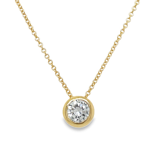 Front view of Round Diamond Solitaire Pendant Necklace 14k Yellow Gold 0.44 cts