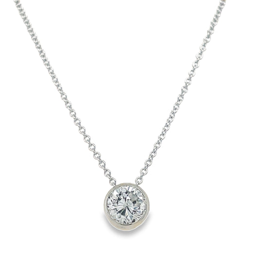Front view of Round Diamond Solitaire Pendant Necklace 14k White Gold 0.89 cts