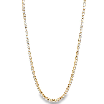 Introducing our exquisite Diamond Tennis Chain Necklace, featuring stunning round diamonds totaling 2.04 carats. Set in 14k yellow gold, these H color and VS1 clarity diamonds will dazzle on your neck. With a secure lobster clasp, this 16.5" necklace (9" diamonds and 7.5" sizeable chain) is the perfect luxurious addition to any outfit.