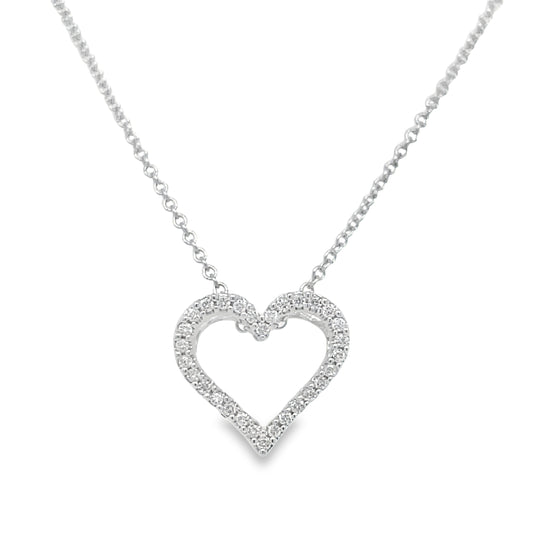 Cut Out Heart Diamond Pendant White Gold Necklace Front view 