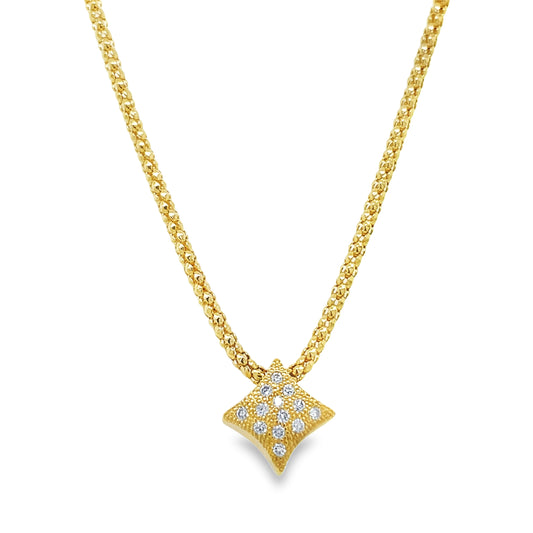Front view of 18k Diamond Star Mesh Style Yellow Gold Italian Necklace
