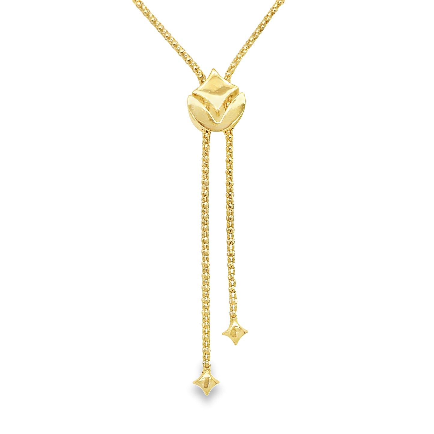 Diamond Star Mesh Style Yellow Gold Italian Lariat Necklace Back View