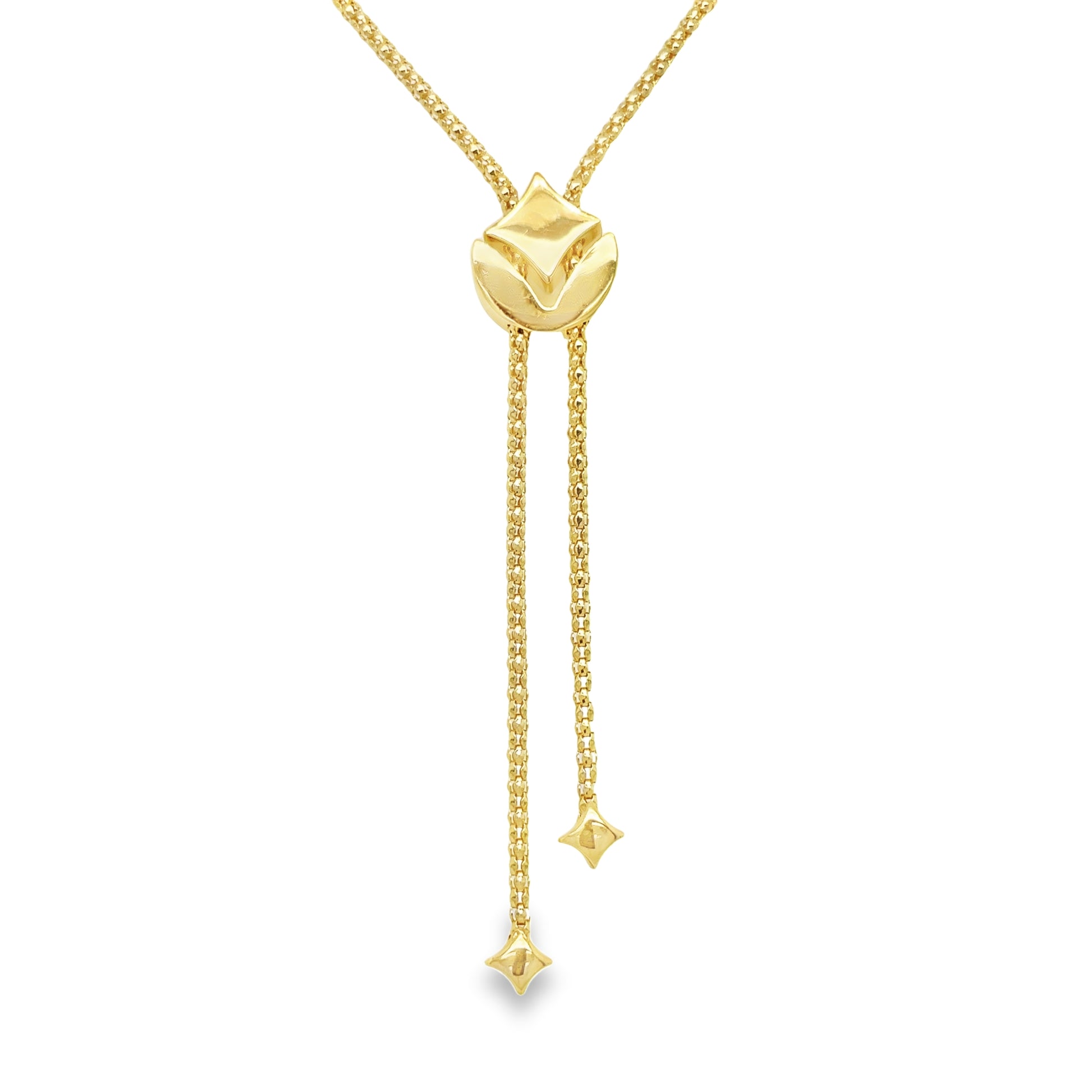 Diamond Star Mesh Style Yellow Gold Italian Lariat Necklace Back View