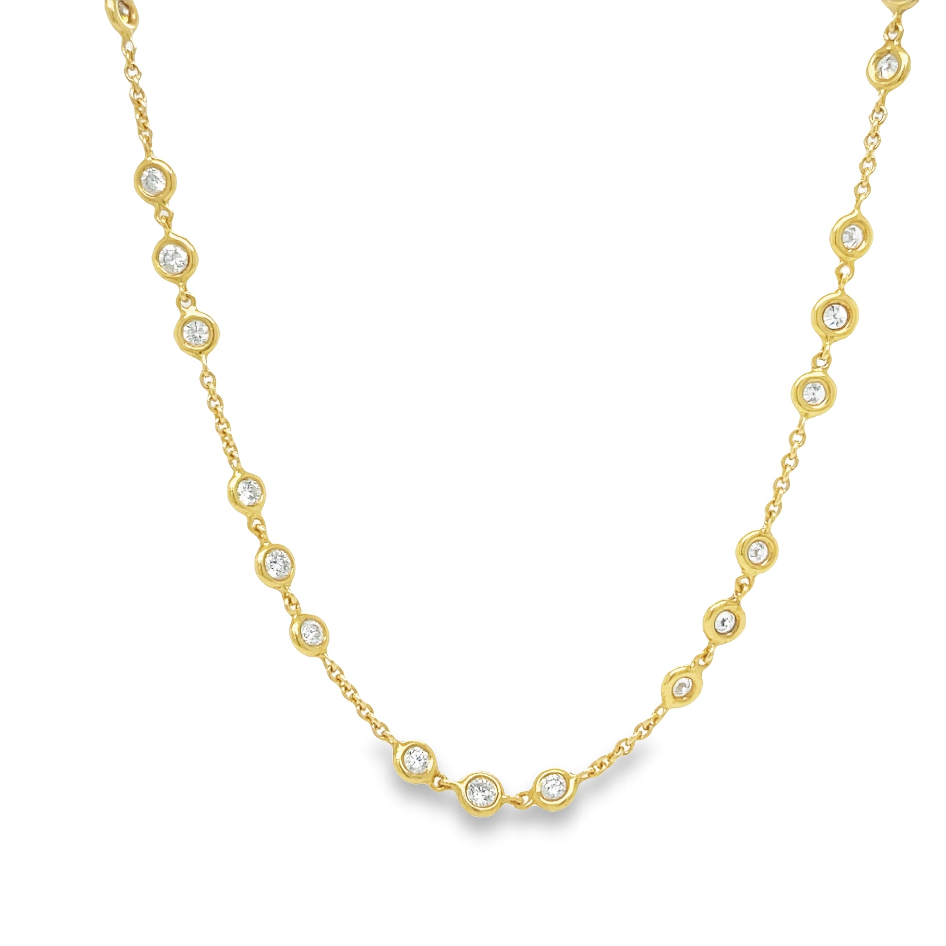 Front view of Three Station Diamond By The Yard Yellow Necklace 2.05 cts