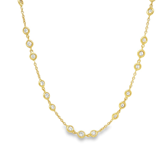 Front view of Three Station Diamond By The Yard Yellow Necklace 2.05 cts
