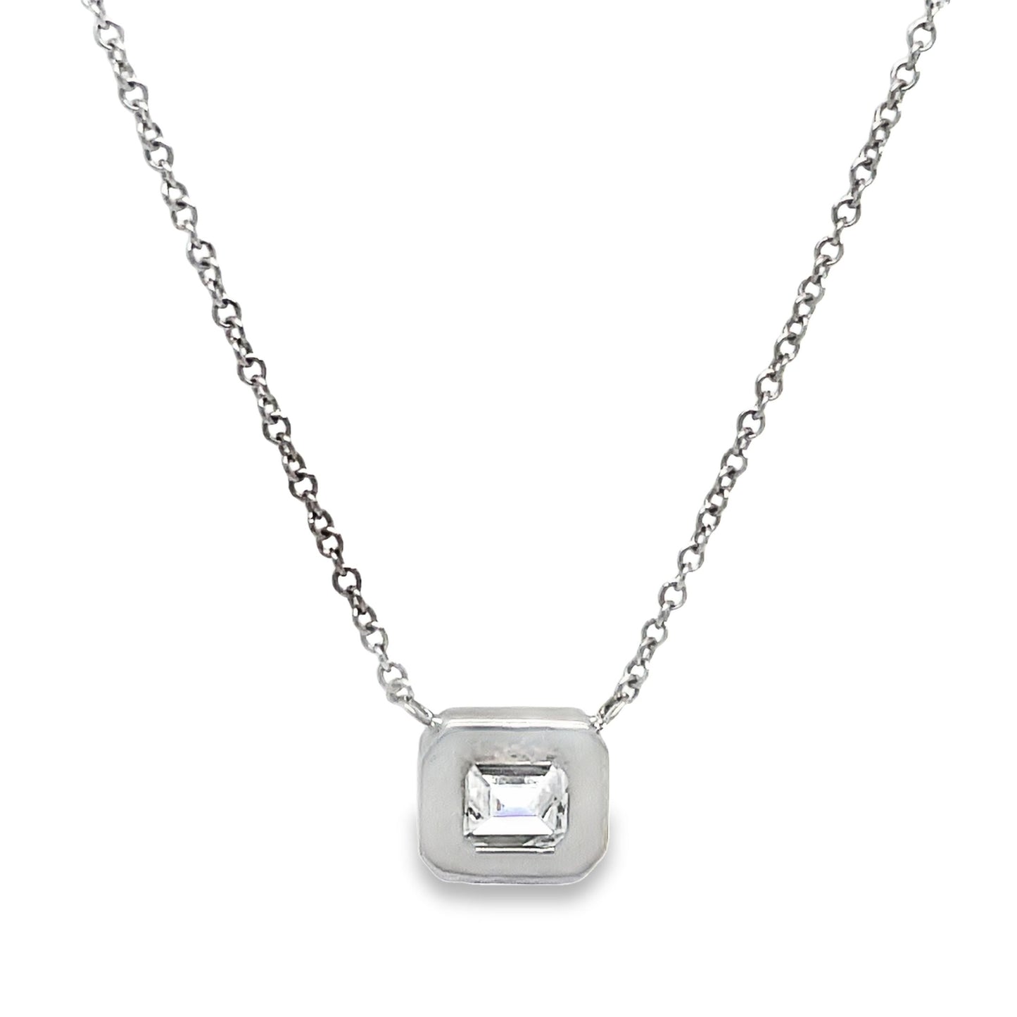 Emerald Cut Diamond Pendant Necklace Back View