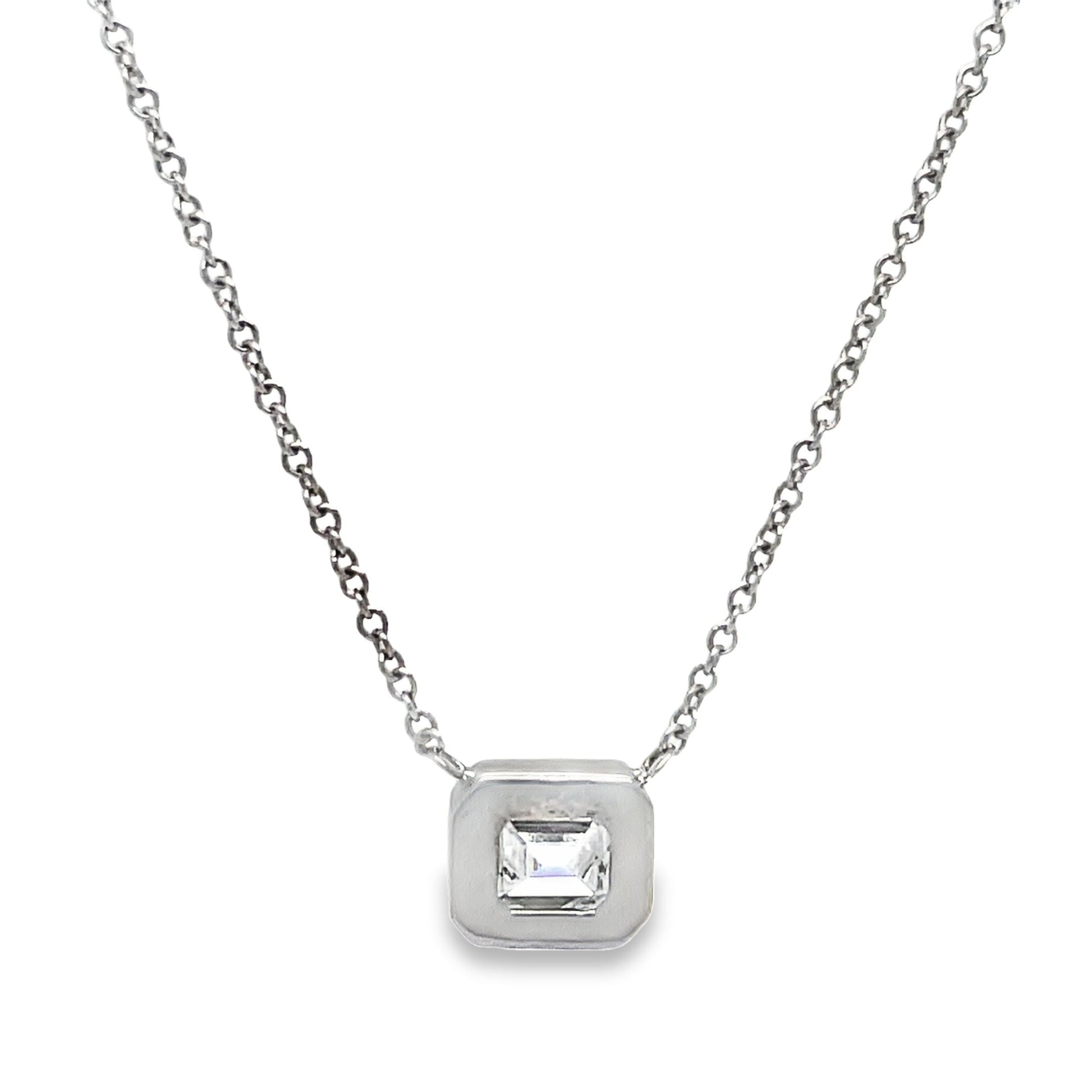 Emerald Cut Diamond Pendant Necklace Back View