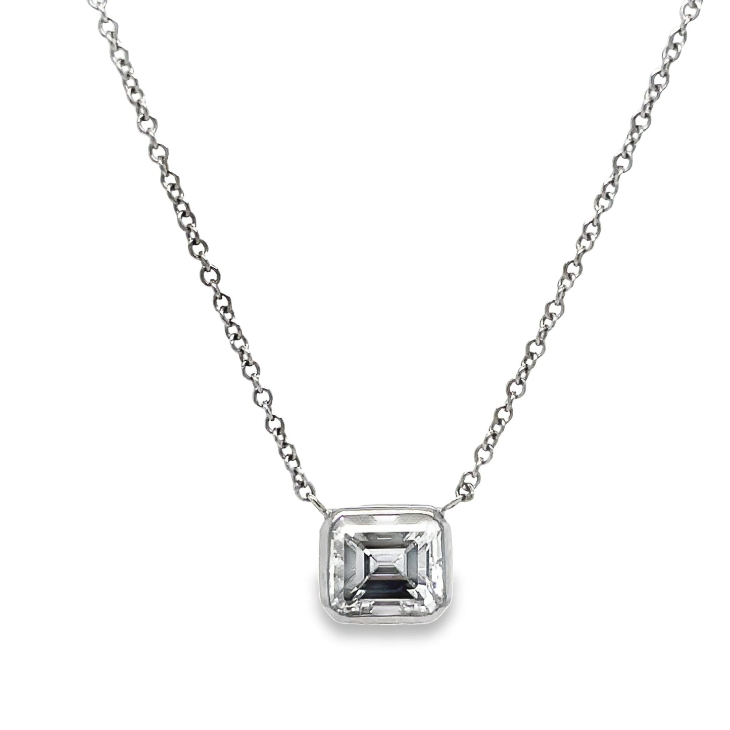 Emerald Cut Diamond Pendant Necklace Front view