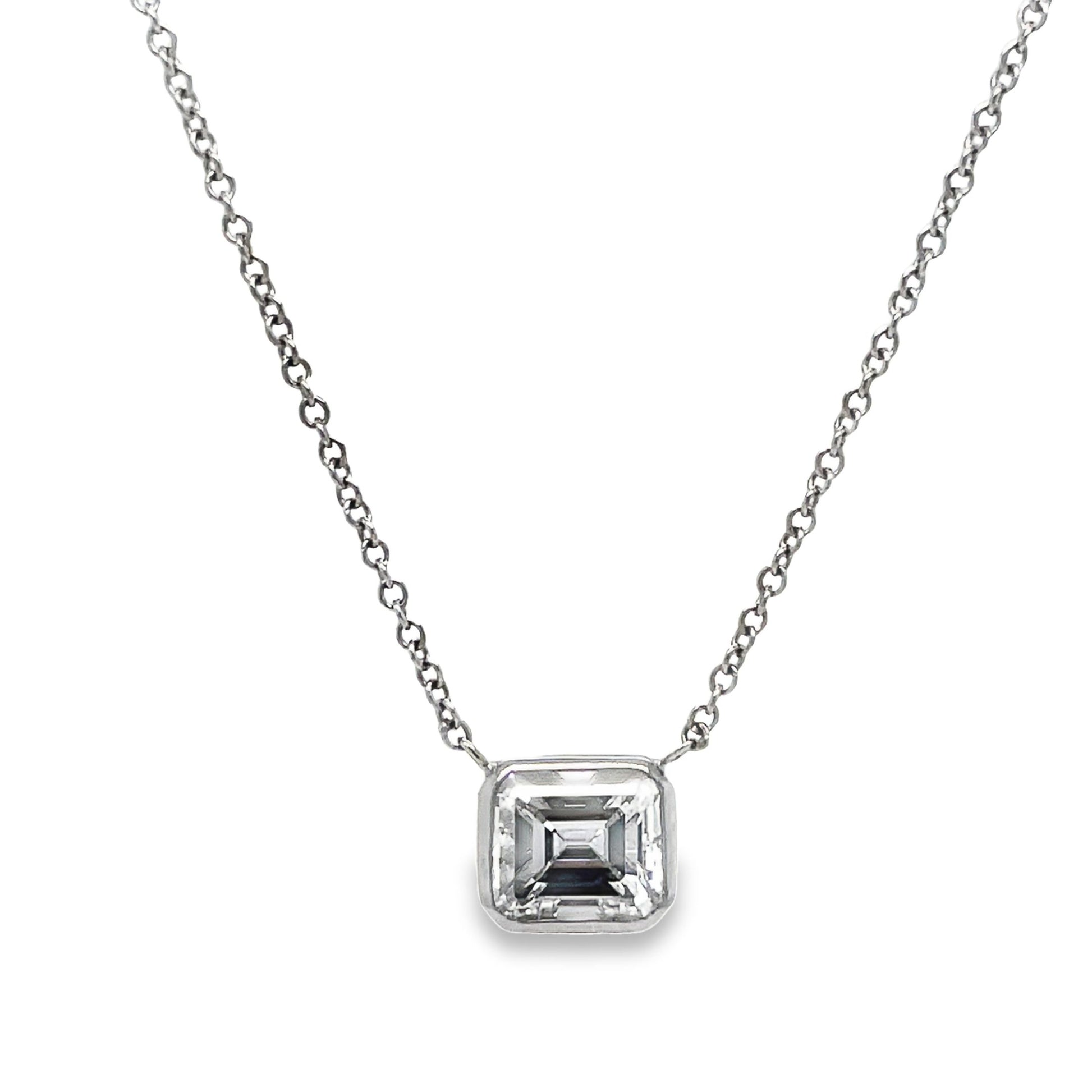 Emerald Cut Diamond Pendant Necklace Front view