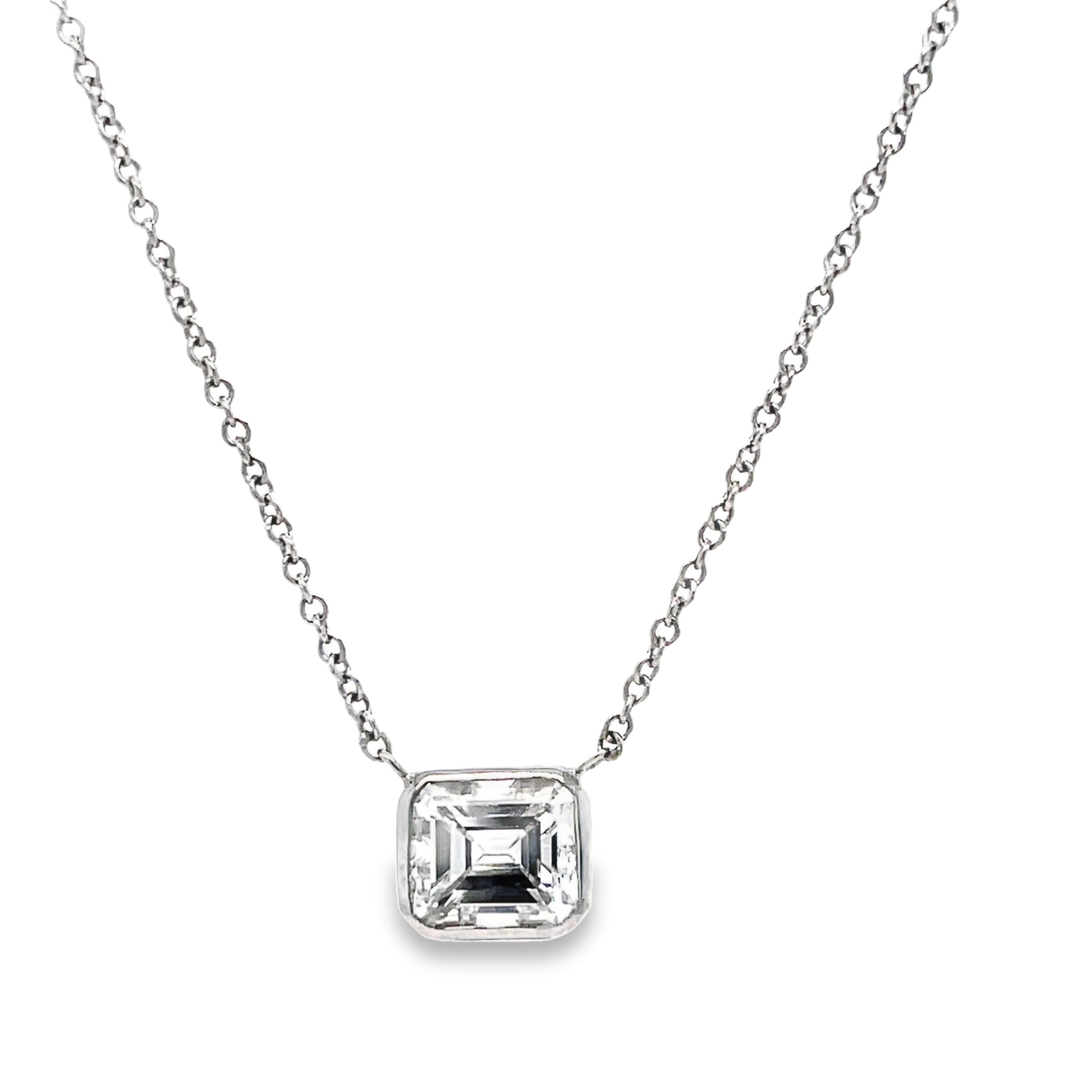 Emerald Cut Diamond Pendant Necklace Front view