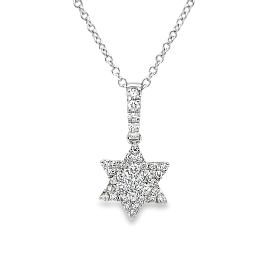 Diamond Classic White Gold Star of David Pendant Necklace 0.14 cts Front view 