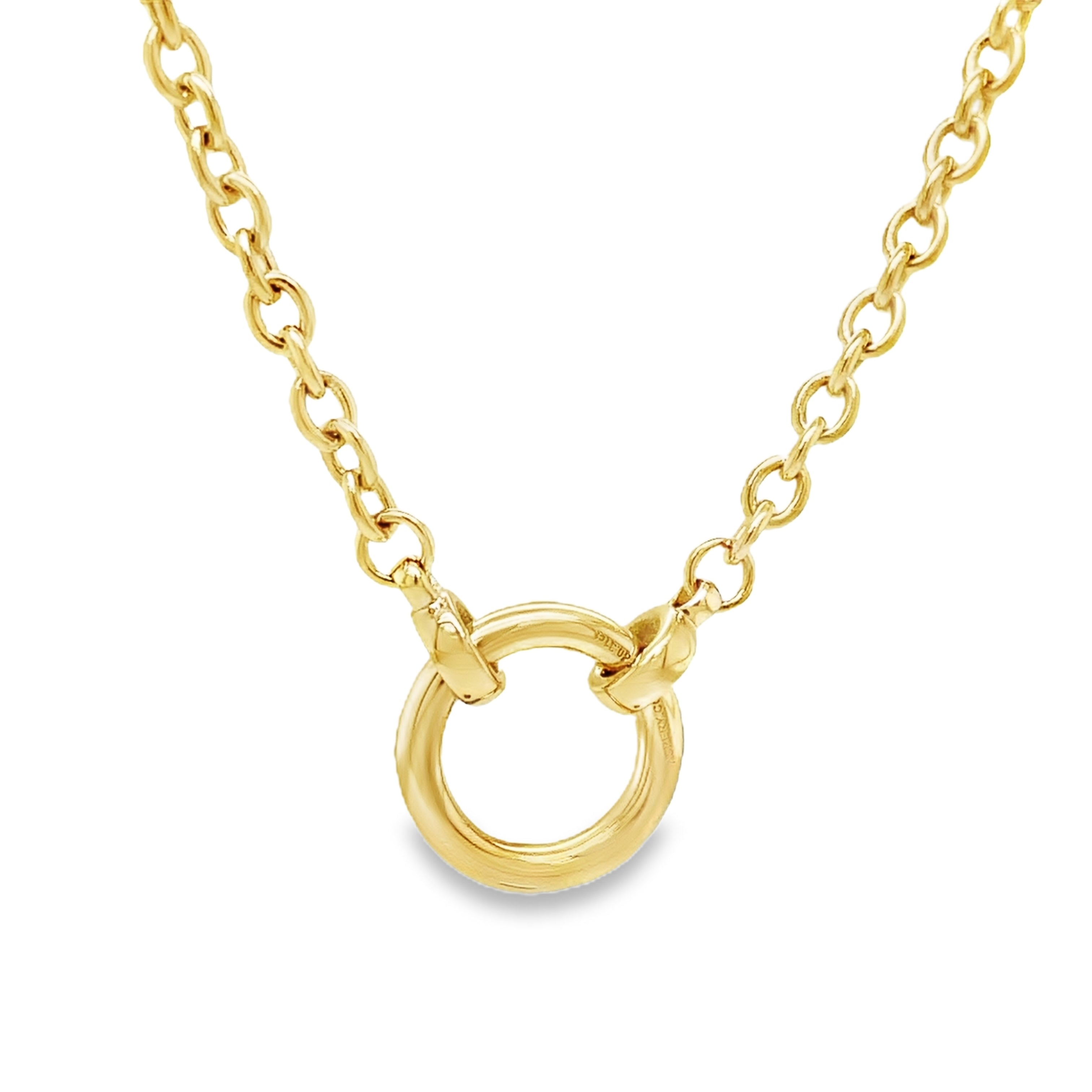 Wrap yourself in luxury with our exquisite Diamond Circle Yellow Gold Necklace. The delicate cable chain, 18" long, features a secure lobster clasp and a dazzling diamond circle, adorned with round diamonds totaling 0.31 carats. Elevate any outfit and make a statement with this timeless piece of fine jewelry.