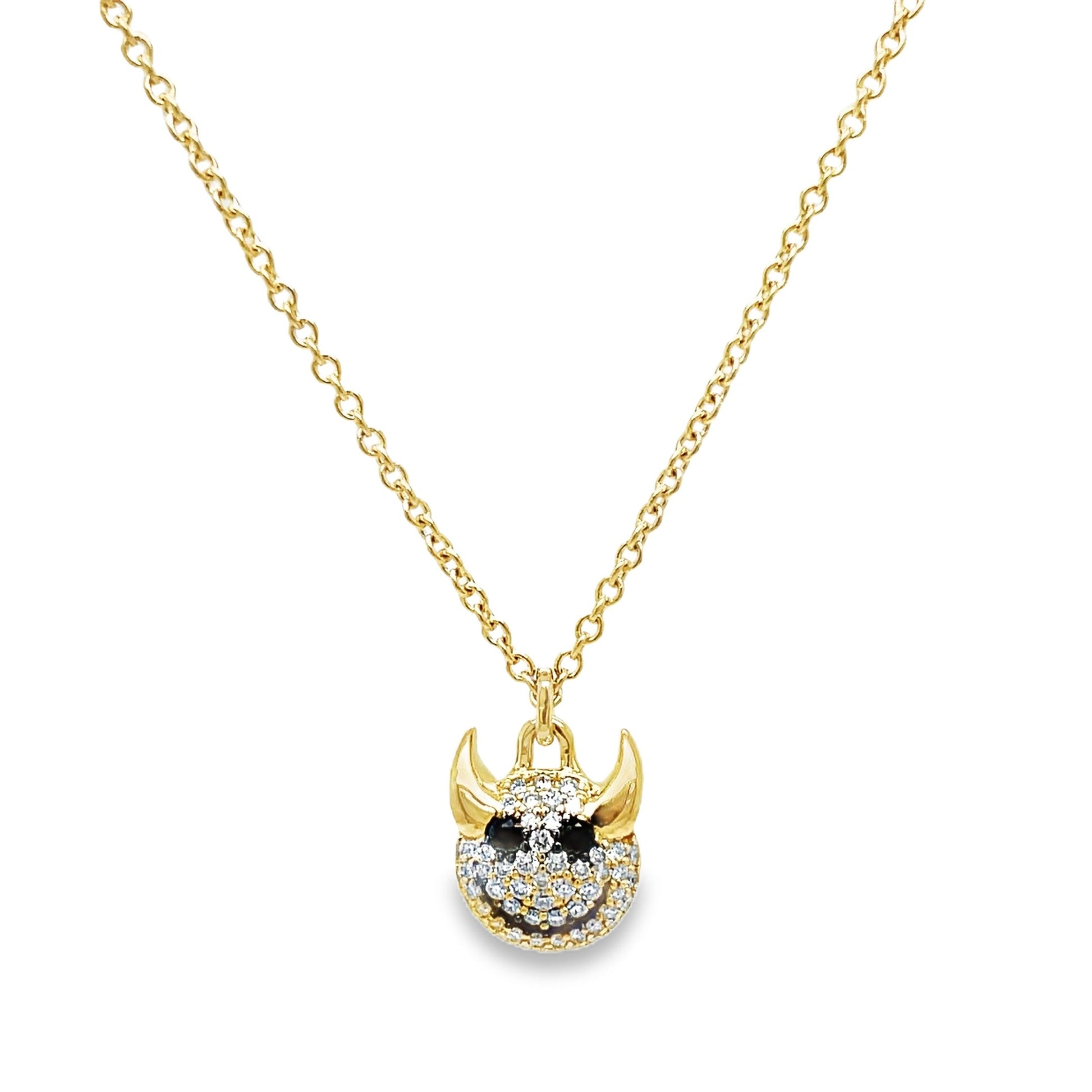 14K Yellow Gold Black Diamond Little Devil Charm Pendant 30.00 mm Front view