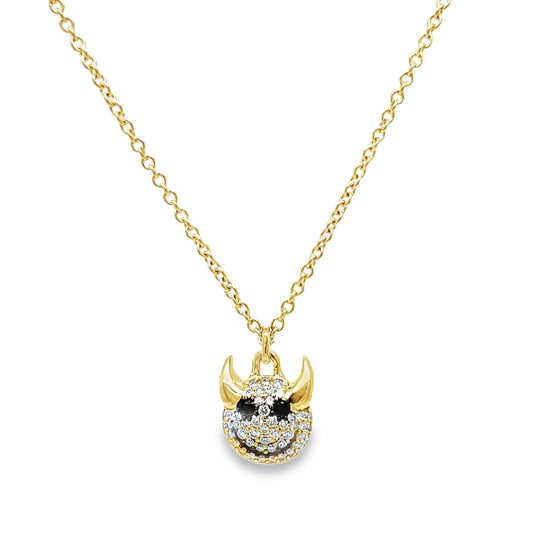 14K Yellow Gold Black Diamond Little Devil Charm Pendant 30.00 mm Front view