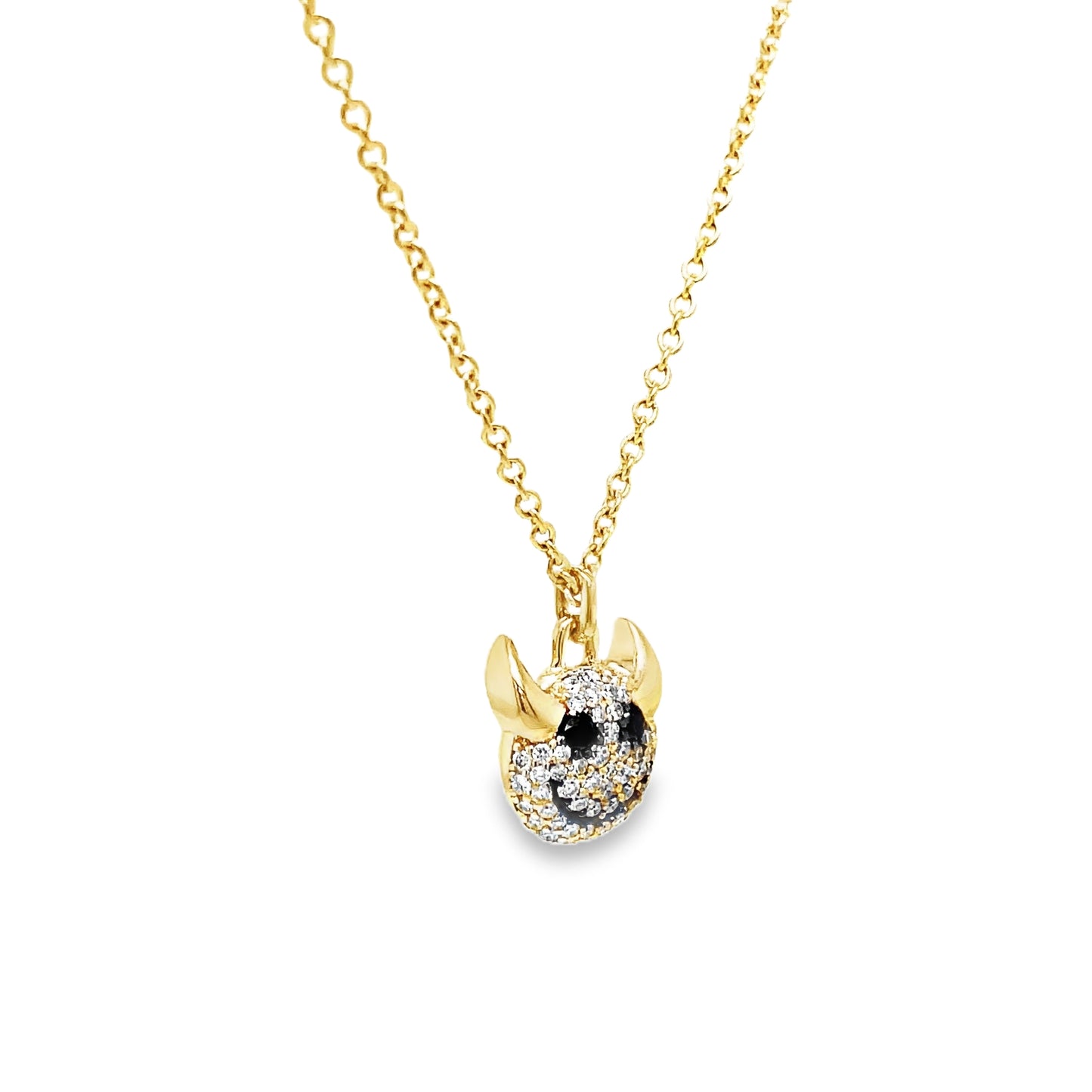14K Yellow Gold Black Diamond Little Devil Charm Pendant 30.00 mm Side view