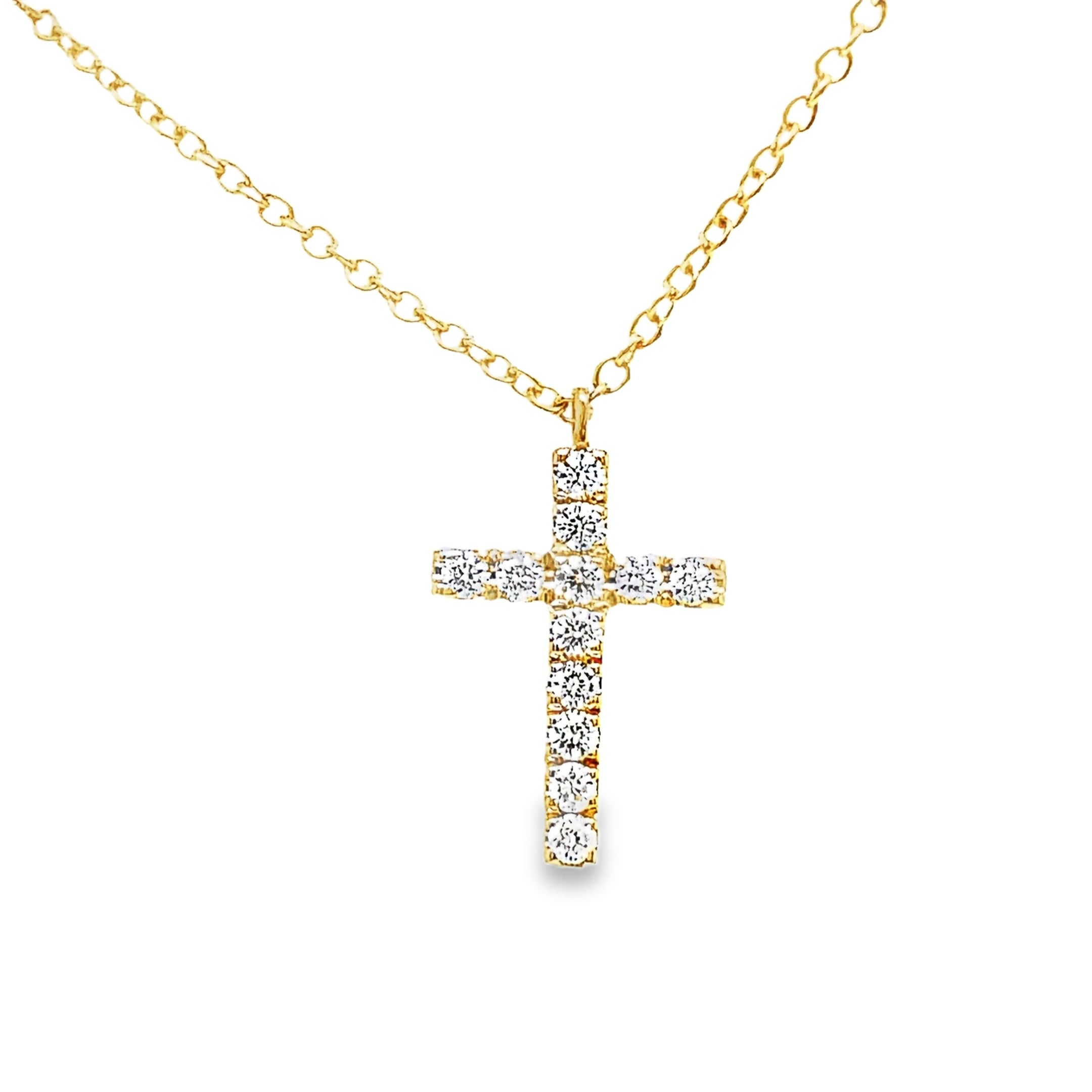 Indulge in the opulence of our 18K Italian Made Reversible Diamond &amp; Pink Sapphire Cross Pendant Necklace. Handcrafted with 18k yellow gold, this luxurious piece features a reversible cross adorned with 0.21 cts of sparkling diamonds on one side and 0.25 cts of deep pink sapphires on the other. Complete your look with the included 18" yellow gold chain. Elevate your style with this exquisite necklace.