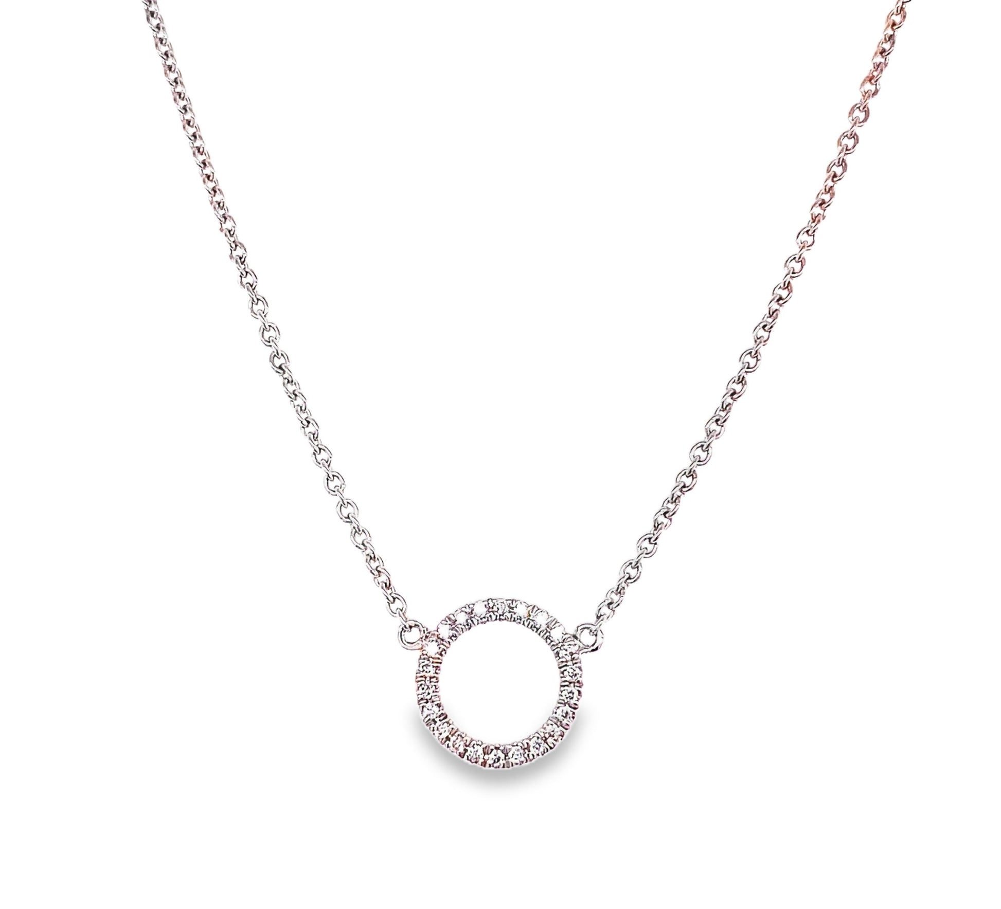 Front view of Open Circle Diamond White Gold Pendant Necklace 0.11 cts