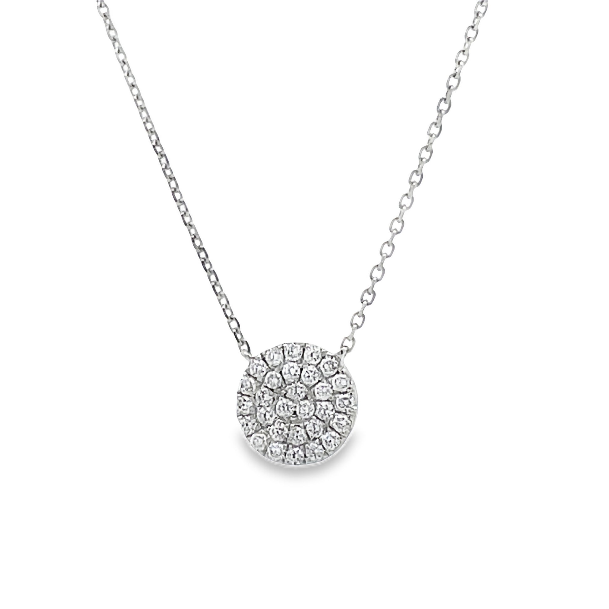 Front view of Diamond Pave Circle Pendant Necklace White Gold 0.31 cts