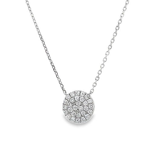 Front view of Diamond Pave Circle Pendant Necklace White Gold 0.31 cts
