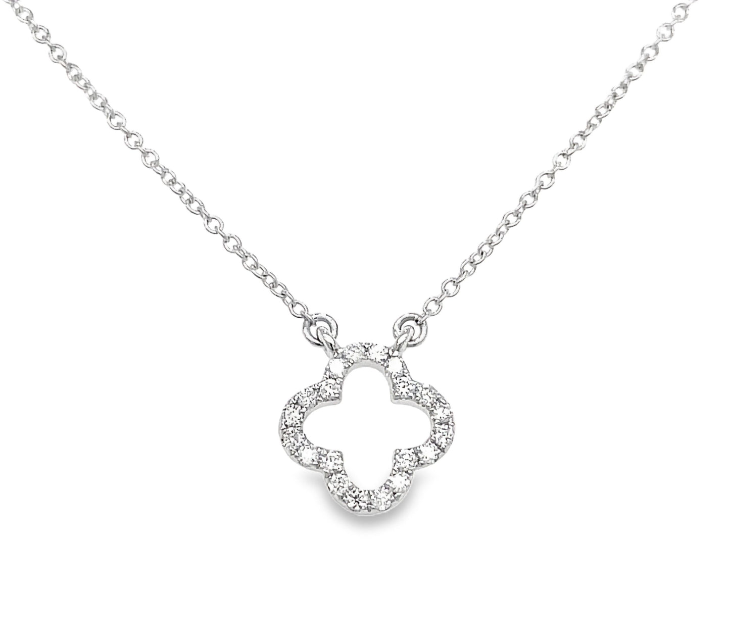 Front view of Diamond Open Clover Necklace 0.11 cts