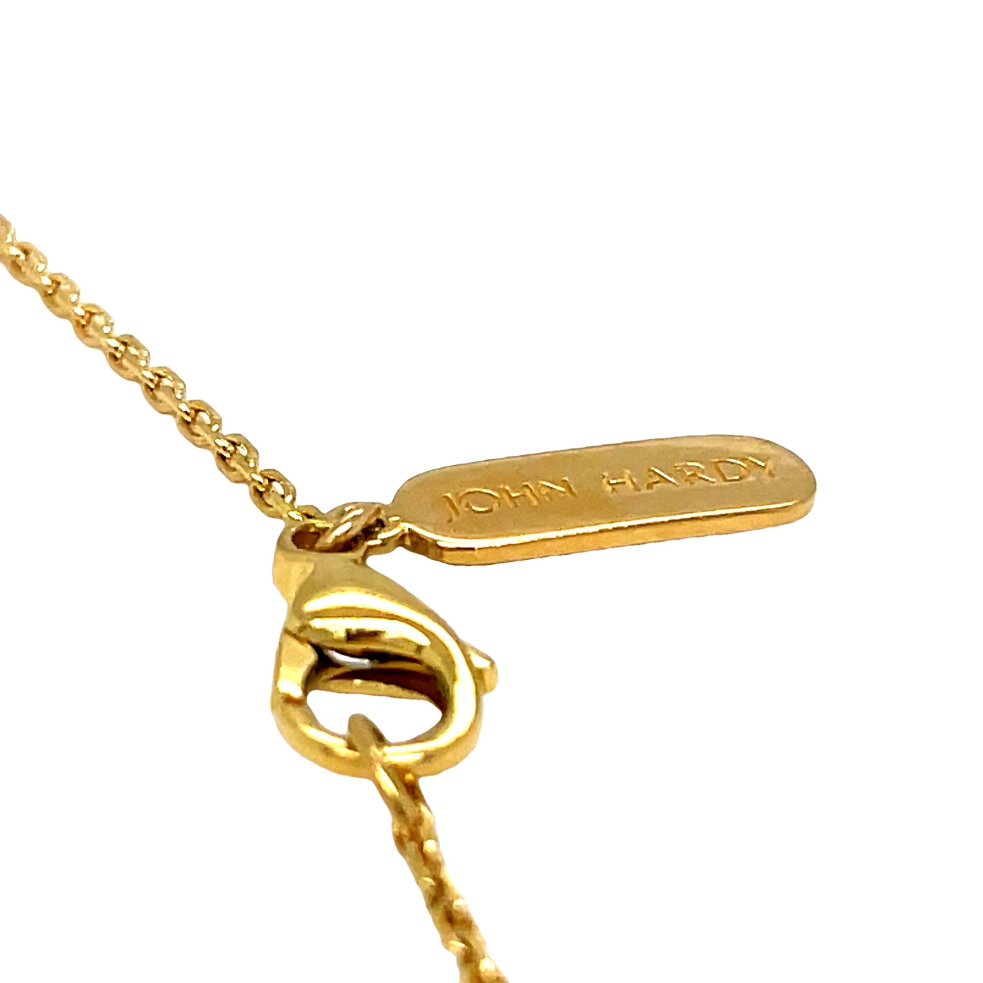John Hardy Diamond Square Yellow Gold Pendant Necklace Top View Clasp Fastened 