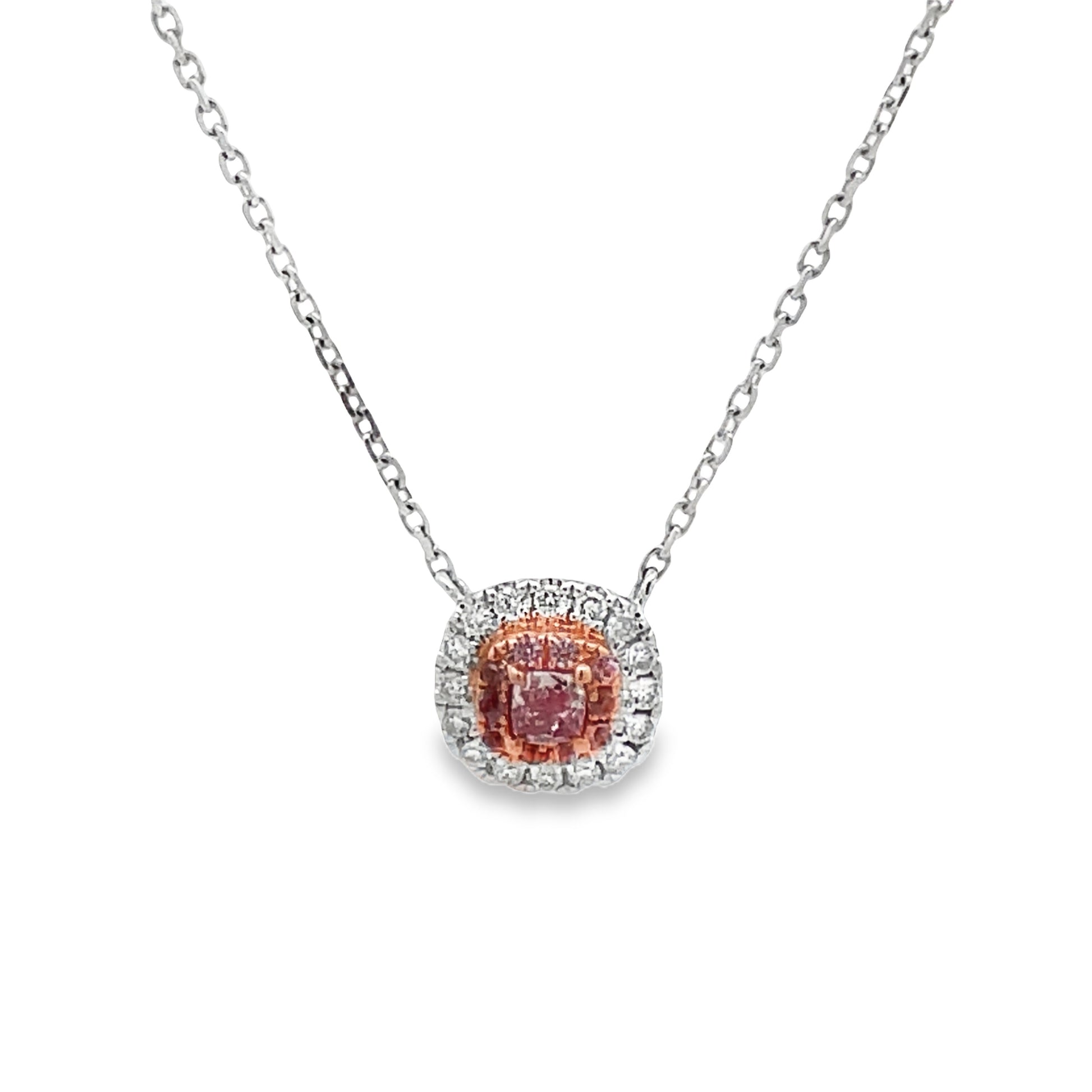 Front view of Fancy Pink Diamond and Diamond Bezel Pendant Necklace 0.25 cts