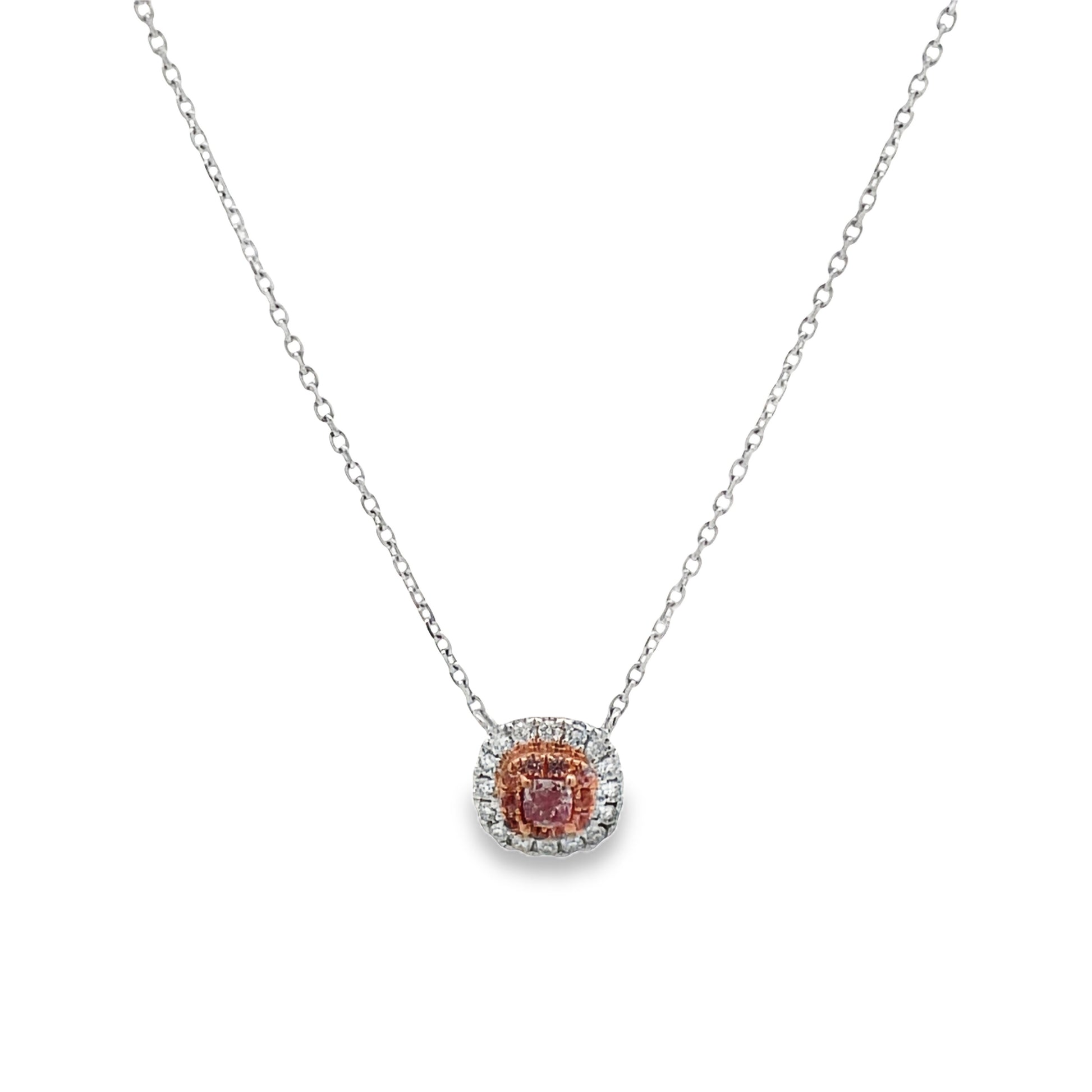 Front view of Fancy Pink Diamond and Diamond Bezel Pendant Necklace 0.25 cts