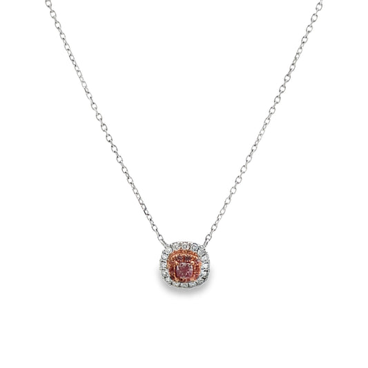 Front view of Fancy Pink Diamond and Diamond Bezel Pendant Necklace 0.25 cts
