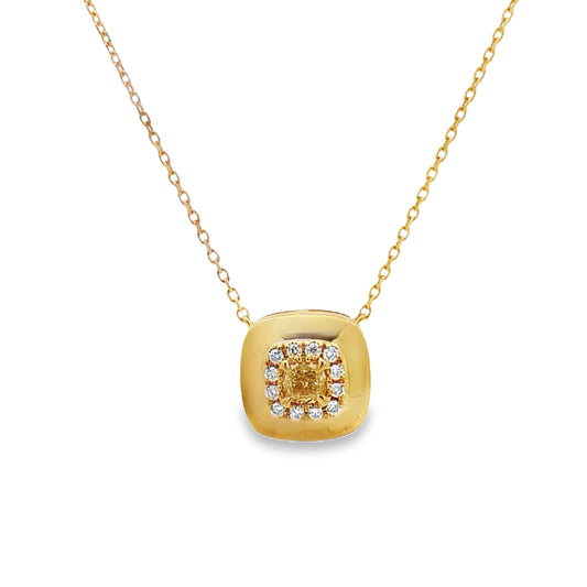 Front view of Fancy Yellow Diamond Square Pendant Necklace 0.25 cts