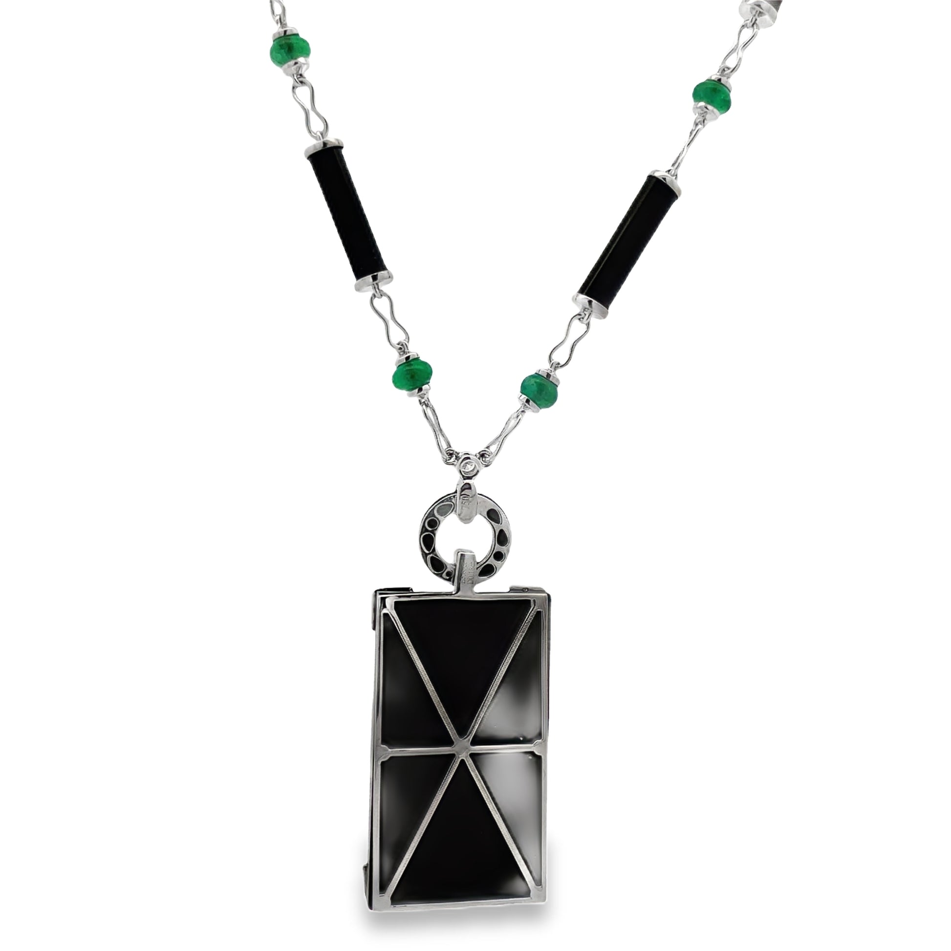 Back view of Unique 18K Emerald, Onyx & Diamond Art Deco Necklace