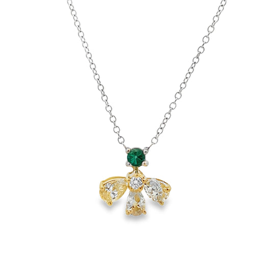 Front view of Yellow Diamond & Emerald Bee Necklace
