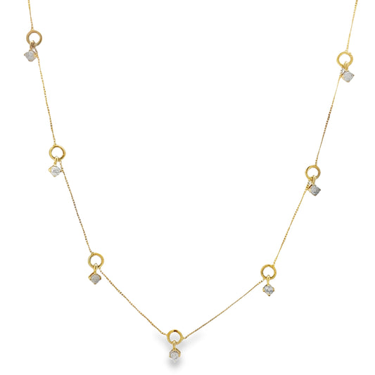 Front view of Seven Diamond Station Yellow Gold Dangling Necklace 0.30 cts