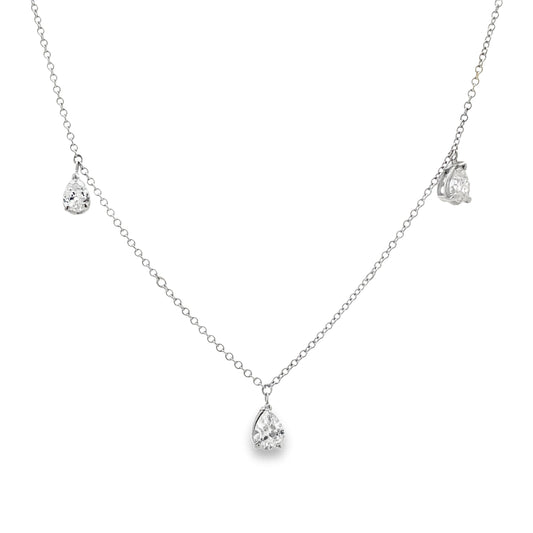 Front view of Pear Shape Diamond Three Station Necklace 1.00 cts